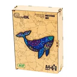 Фигурный деревянный пазл A4 "Могучий Кит" PuzzleOK PuzA4-04126, 75 деталей