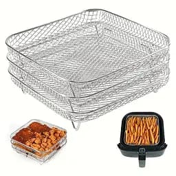 Комплект з 3-х ярусів квадратних решіток з нержавіючої сталі для фритюрниць, аерогрилів та духових шаф, Kitchen Master 87785