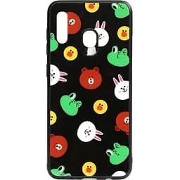 Чохол-накладка Toto Cartoon Print Glass Case Samsung Galaxy A20/A30 Line friends Black