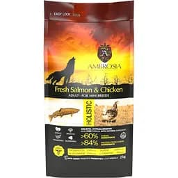 Сухий корм Ambrosia Grain Free для дорослих собак малих порід зі свіжою куркою та лососем 2 кг