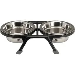 Підставка нековзка для миски та дві сталеві миски Camon 480 мл