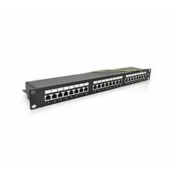 Патч-панель PiPo 24 порти FTP кат 5Е 19" 1U екранована чорна Q10 (73-00882)