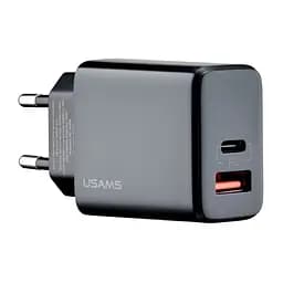 Сетевое зарядное устройство Usams CC133 T40 QC3.0 + PD Digital Display Fast USB + Type-C Charger 20W (EU) Черный