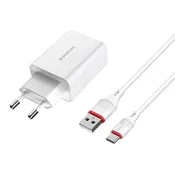 МЗП Borofone BA21A Long journey QC3.0 3A (1USB-A) + кабель USB to Type-C Білий - мініатюра 3