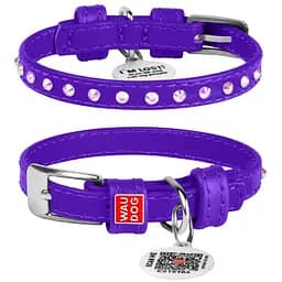 Нашийник для собак Waudog Glamour шкіряний з QR паспортом, з клейовими стразами, XS, Ш 9 мм, Дов 19-25 см (4820082498979)