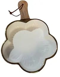 Керамическая тарелка с ручкой в форме листа для десертов фруктов Белый с золотым