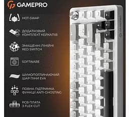 Клавиатура игровая механическая GamePro GPMK-116 Genesis Silver light USB Red Swich Hot-Swap N-KRO Grey - мініатюра 14