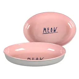 Миска Flamingo Nell Oval емальована овальна для котів 275 мл, рожево-сіра, запобігає вусатому стресу