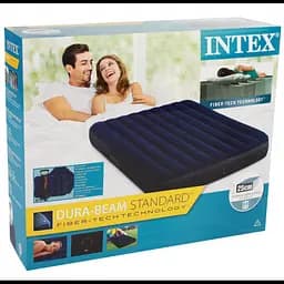 Велюровий Матрац Intex 64765 152х203х25 см із двома подушками та насосом синій - мініатюра 4