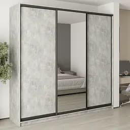 Шкаф-купе трехдверный MebelStar Уни BG 2ДСП/Зеркало 250x45x240 см Бетон (MBS-7785)