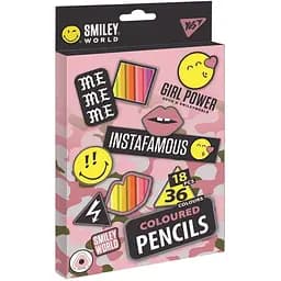 Карандаши цветные Yes Smiley World girl, двусторонние, 18 шт., 36 цветов (290610)