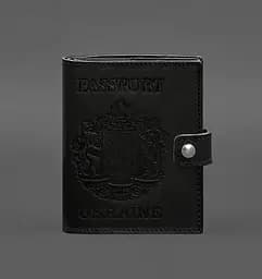 Кожаная обложка-портмоне на паспорт с гербом Украины 25.0 Черная Crazy Horse
