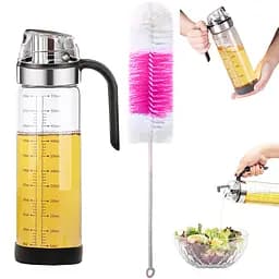 Диспенсер дозатор для масла уксуса соуса стеклянная бутылка с автоматическим открытием 550 мл с ершиком 28 см, Kitchen Master 86066