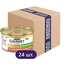 Упаковка вологого корму для котів Gourmet Gold Шматочки в паштеті з качкою, морквою та шпинатом 2.04 кг (85 г x 24 шт.)