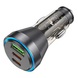 Зарядний пристрій авто Hoco NZ12D Lucky car charger 3 порти 2*Type-C + 1*USB 60 W чорно прозорий - мініатюра 6