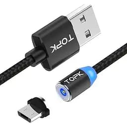 Магнітний кабель для заряджання Topk Led AM23 USB 1m 2.4A Micro-USB Black (my016)