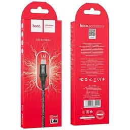 Кабель Hoco X50 USB to Micro 2.4A 1 м nylon aluminum connectors чорний - мініатюра 2