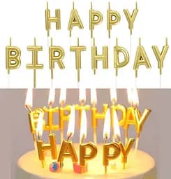 Свічки для торта "Happy Birthday" набір букв золоті, декоративні свічки напис для дня народження, святкові свічки літери - мініатюра 2