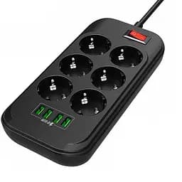 Фільтр живлення СolorWay 6 розеток, 4xUSB, 2м, Black (CW-CHE64B)