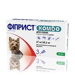 Капли на холку для собак KRKA Фиприст Комбо от 2 до 10 кг 3 пипетки от внешних паразитов
