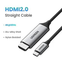 Кабель перехідник UGREEN MM142 USB Type-C для HDMI 4K Ultra HD (4K@60Hz; 1080P@144Hz) Aluminium Black 1m (25155) - мініатюра 2
