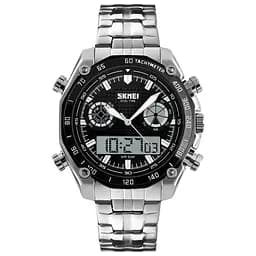 Наручний чоловічий годинник Skmei 1204 direct Сріблистий з чорним циферблатом