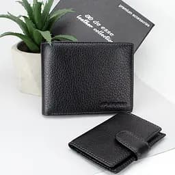 Кошелёк мужской кожаный De Esse LC14299-GD01 чёрный c обложкой на права в комплекте