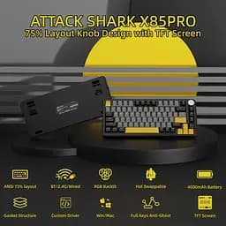 Ігрова механічна бездротова клавіатура Attack Shark X85 Pro / Три режими підключення / Blueberry Switch / Black - мініатюра 3