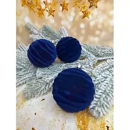 Набір ялинкових куль Хвиля Оксамит 80 мм 6 шт Синій