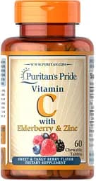 Вітаміни та мінерали Puritan's Pride Vitamin C with Elderberry & Zinc, 60 жувальних таблеток