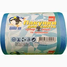 Сміттєві поліетиленові пакети Бравий Кок Супер міцні 50х60 см 35 л 100 шт. сині