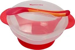 Тарелка на присоске Курносики, с термоложкой, красный (7055 черв)