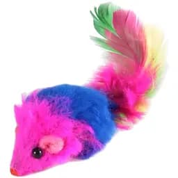 Миша з брязкальцем та пером Fox іграшки для котів у пакеті синьо-червона 5 см