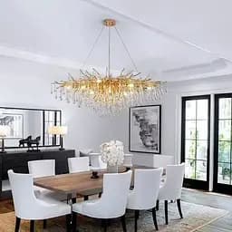 Люстра золота видовжена із кришталевими крапельками 100х50 см | Line F | Арт. 705L-1000 GD+CL