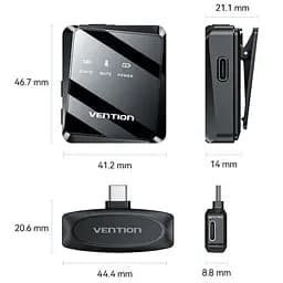 Бездротовий подвійний петличний мікрофон Vention USB-C 2-Pack Wireless Lavalier Black - мініатюра 7