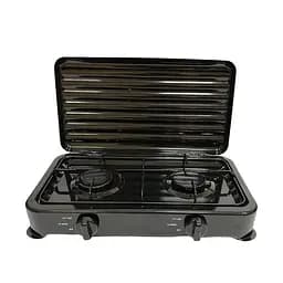 Настольная газовая плита  Rainberg RB-2229 на две конфорки с крышкой для кемпинга нержвеющая сталь Черная