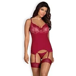 Корсет и стринги Obsessive Rosalyne S/M красный