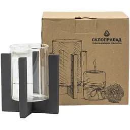 Підсвічник скляний Склоприлад на дерев'яній підставці, 9,5 см, чорний (300562)