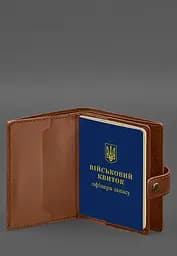 Шкіряна обкладинка-портмоне для військового квитка офіцера запасу (вузький документ) Світло-коричнева - мініатюра 4