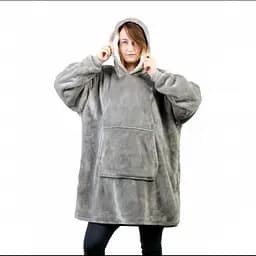 Толстовка-плед з капюшоном Huggle Hoodie Ultra Plush Blanket | Плюшева кофта | Плед із рукавами Oversize СІРИЙ - мініатюра 2