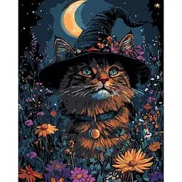Набір для розпису по номерах Strateg Гелловінський кіт на чорному фоні 40 х 50 см (AH1193-17)