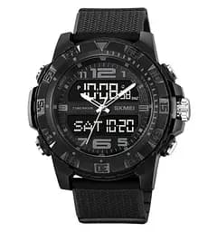 Годинник чоловічий наручний спортивний Skmei 2162 з подвійним дисплеєм і підсвічуванням (Чорний)