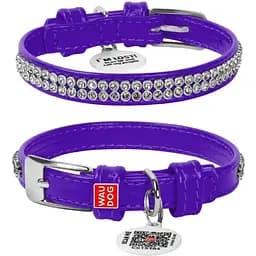 Нашийник для собак Waudog Glamour шкіряний з QR паспортом, з прикрасою Полотно стрази, XS, Ш 9 мм, Дов 19-25 см (4823089318707)