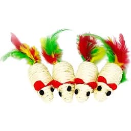 Миша сизалева з пером Fox іграшки для котів у пакеті 6 см в асортименті