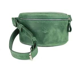 Шкіряна поясна сумка зелена вінтажна