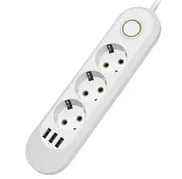Сетевой фильтр-удлинитель Voltronic F03UW 3 розетки + 3 USB, 1.5 м, 3х0,75мм, 2500W, White - мініатюра 1