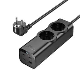 Мережевий зарядний пристрій подовжувач Hoco NS10 USB/3 Type-C PD 67W 2 розетка 2m чорний - мініатюра 4