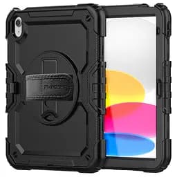 Протиударний захисний чохол для планшета Apple iPad 10.9 (2022) A2696/A2757/A2777/10.9 (2024)/11 (2025) A16, Panzer, чорний, силікон + полікарбонат, накладка з підставкою і ремінцем на плече, з посиленими кутами, 360°, ArmorStandart (ARM82525)
