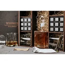 Подарунковий набір Whiskey Stones камені для віскі в дерев'яному пеналі №8 + декантер і 4 склянки Luna + щипці + мішечок - мініатюра 5