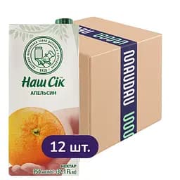 Упаковка нектару Наш Сік Апельсиновий 11.4 л (950 мл х 12 шт.)